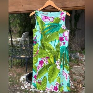 Tropical Floral Sleeveless Dress, Sheath dress,elevated tropical motif, short
